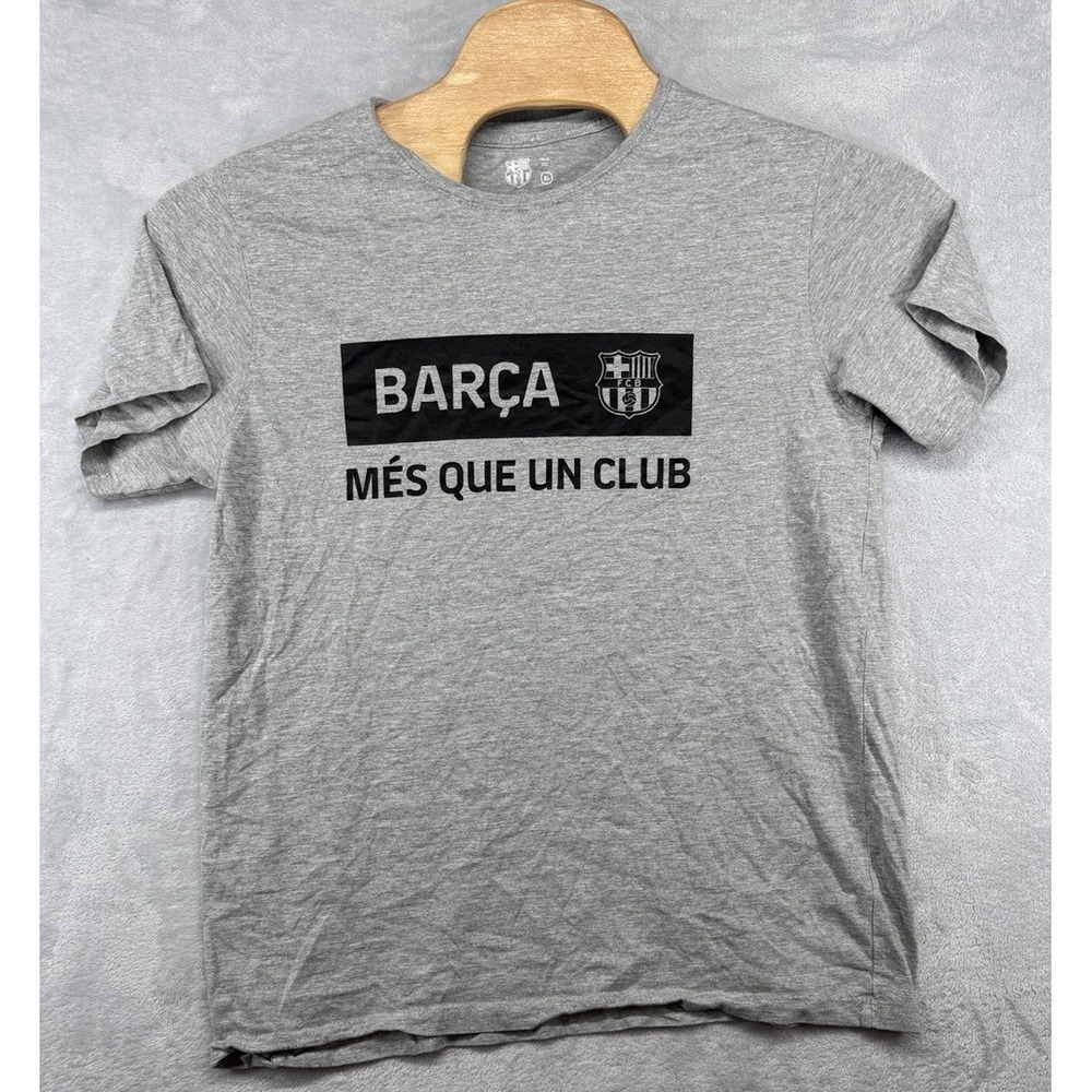 FCB Barcelona Barça T-Shirt Soccer Fútbol Gray Crewneck Men's Size XL 21x27